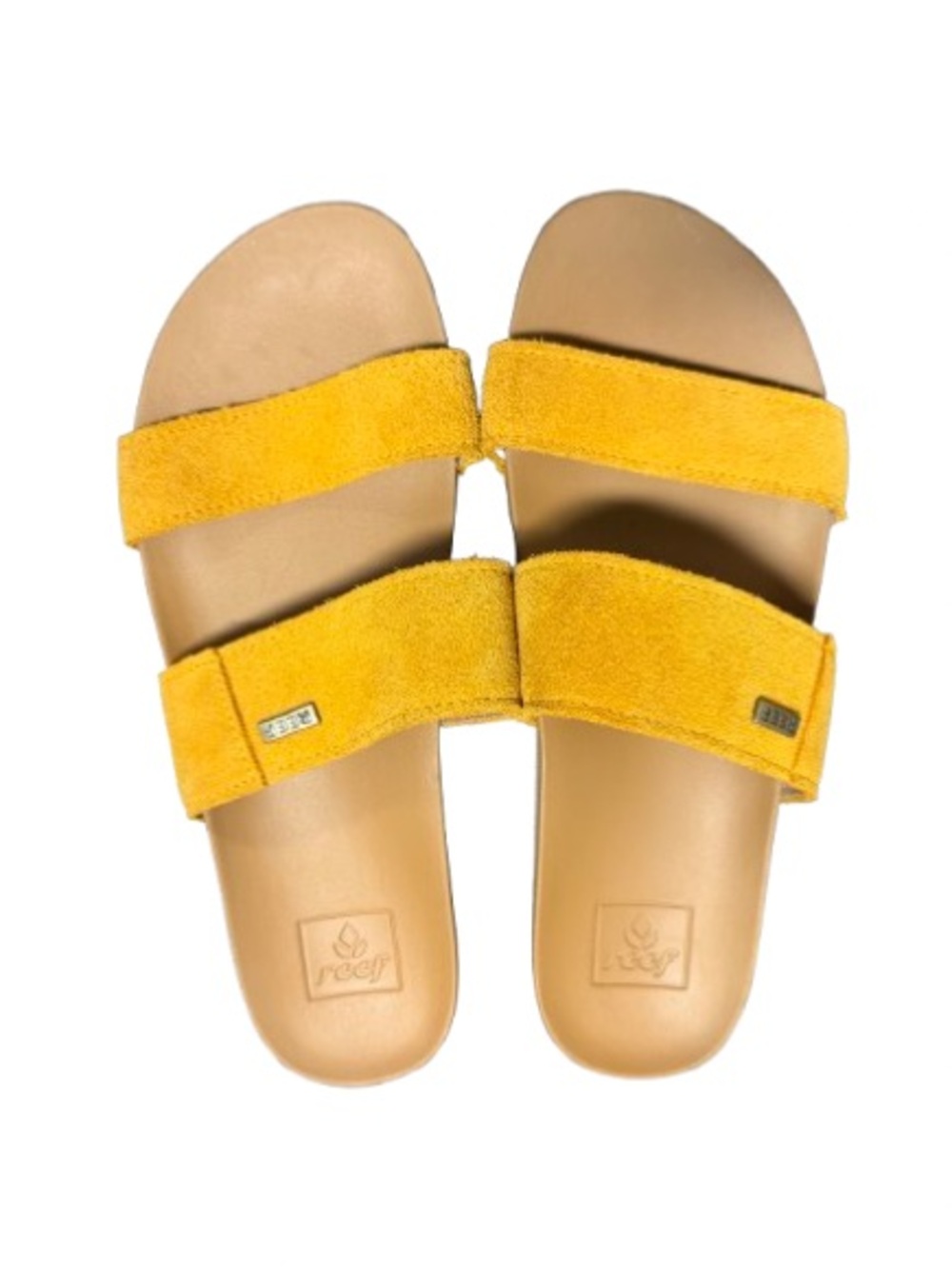 Reef Cushion Bounce Vista Suede Size 9 Mustard Yellow Double Strap Slide Sandals - Picture 2 of 5